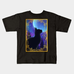 Moonlight Galaxy Forest Cat Kids T-Shirt